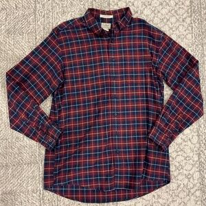LLBean Scotch Plaid Flannel in maroon navy plaid size large tall